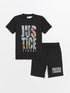 LC Waikiki Crew Neck Justice League Printed Short-Sleeve Boy's T-Shirt and Shorts